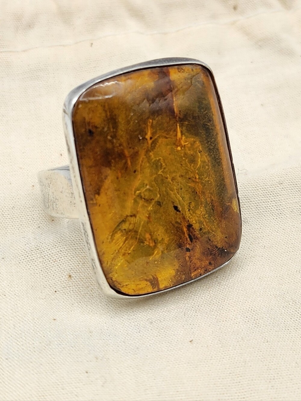 Amber Ring, Sterling Silver, Adjustable